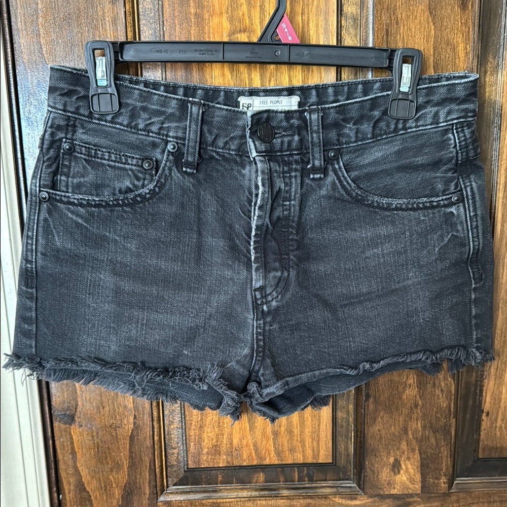Free People Black Denim Cut-off Shorts